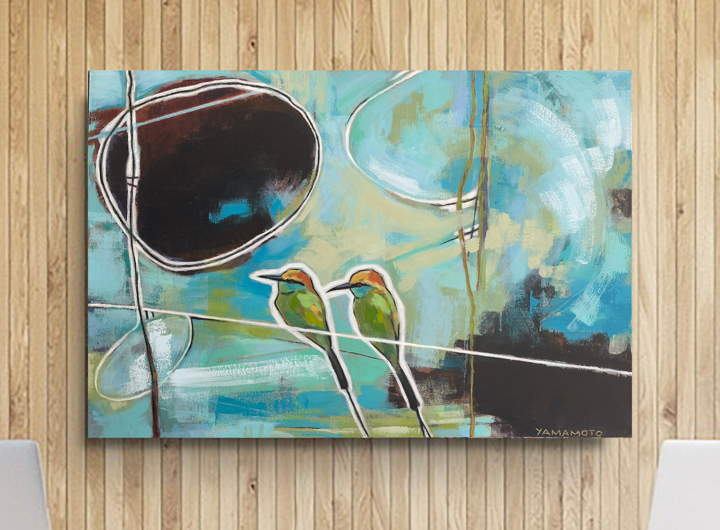 Eye of The Storm - a pair of birds on a wire, abstract wall decor