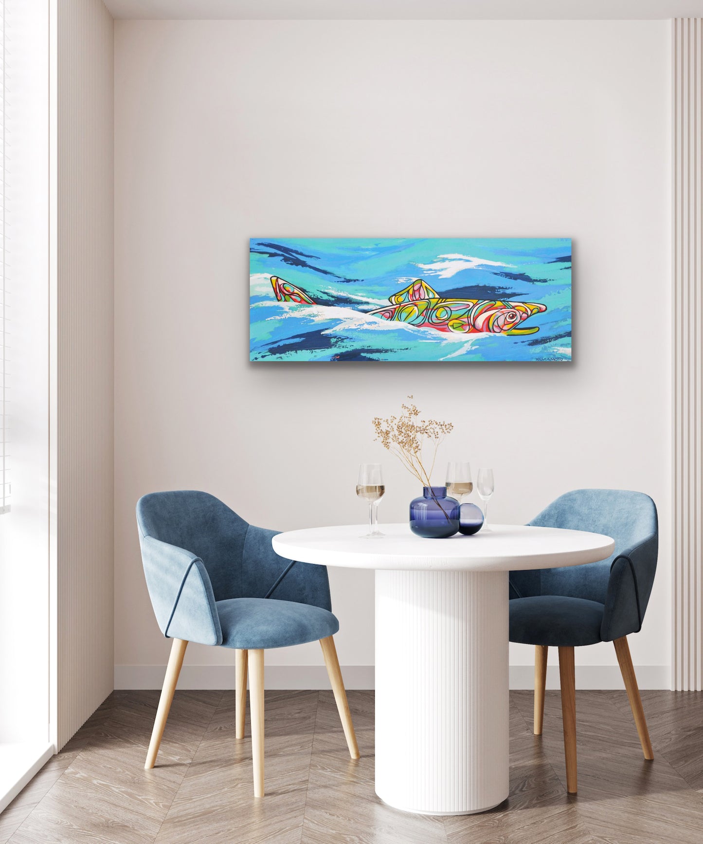 Salmon Run - Indigenous inspired salmon ocean wall art