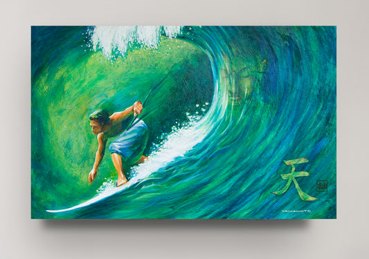 Sky- kitesurfer riding a wave wall art print