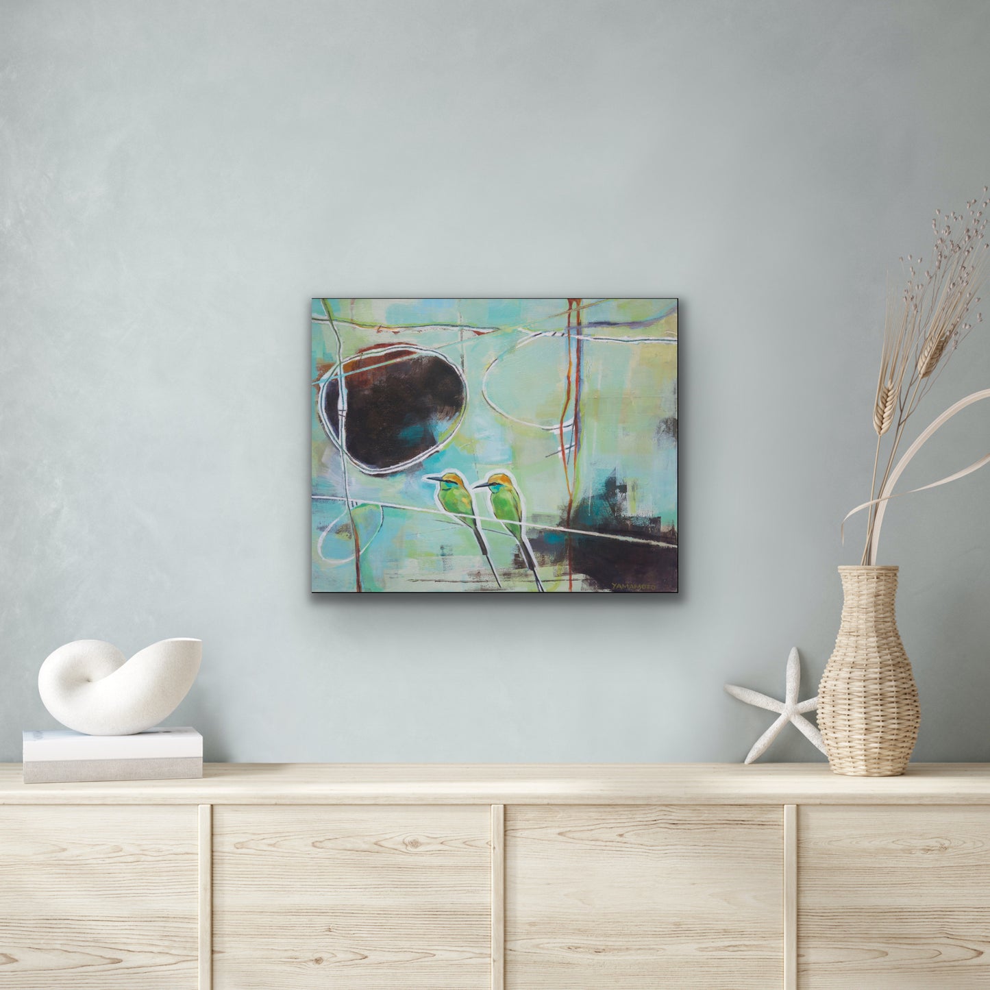 Eye of The Storm - a pair of birds on a wire, abstract wall decor