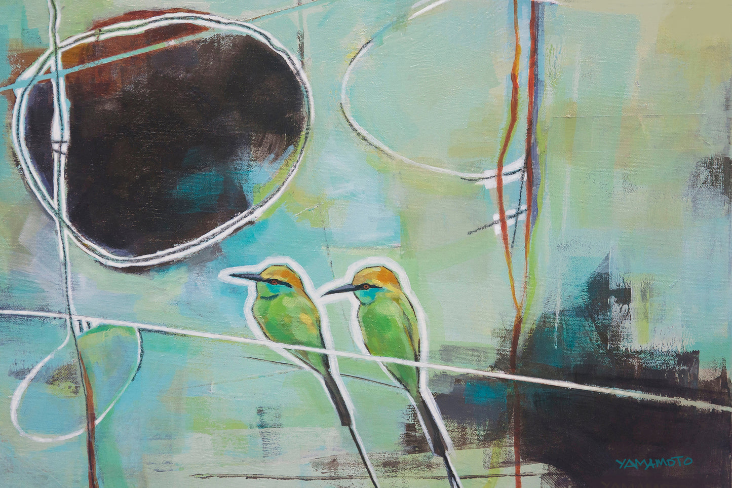 Eye of The Storm - a pair of birds on a wire, abstract wall decor