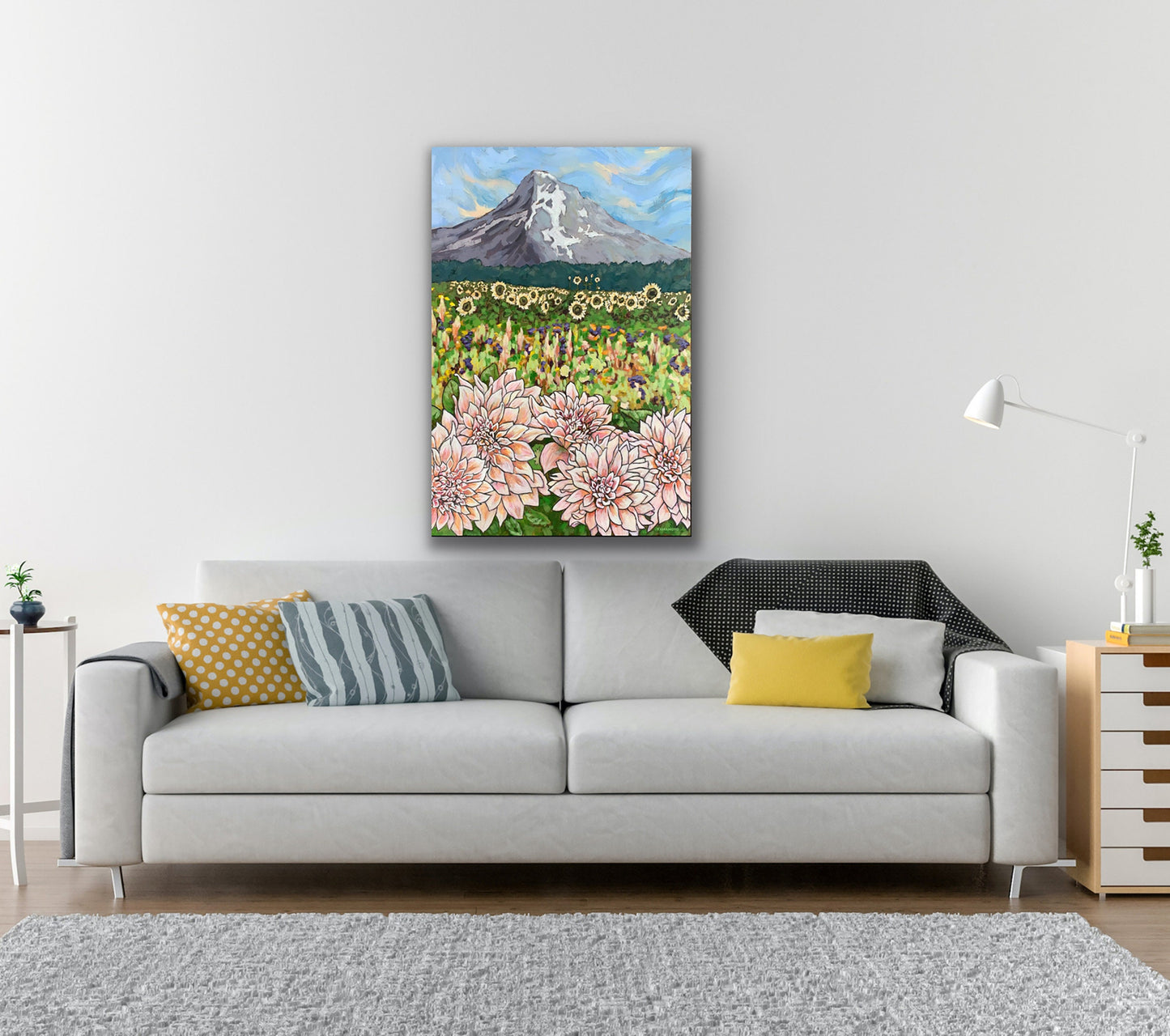 Jennifer's Garden - a field of flowers and Mt Hood art print