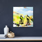 Sanoa's Bliss - girls with surfboards riding at the ocean, wall art