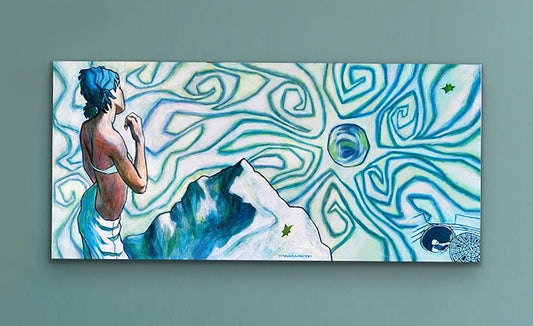 Dreams of Manipura.- a woman overlooks a beautiful mountain, wall art