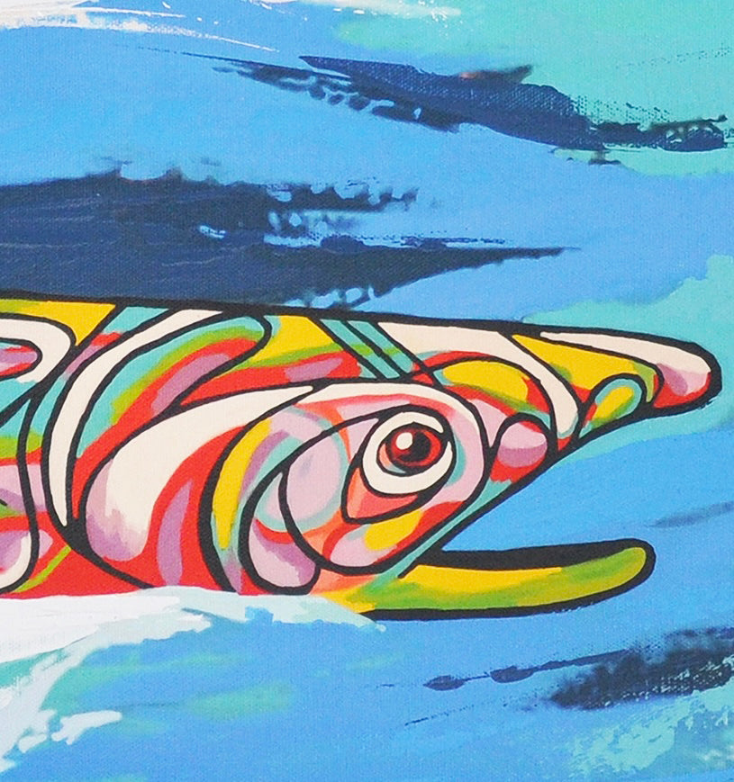 Salmon Run - Indigenous inspired salmon ocean wall art