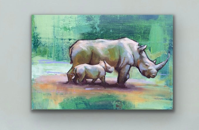 Love Your Rhinos, Zimbabwe - a mom and baby rhino art print
