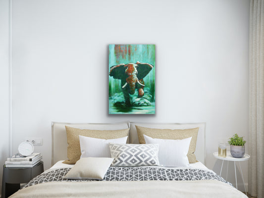 Charging Under The Light of the Full Moon- an elephant running wall art