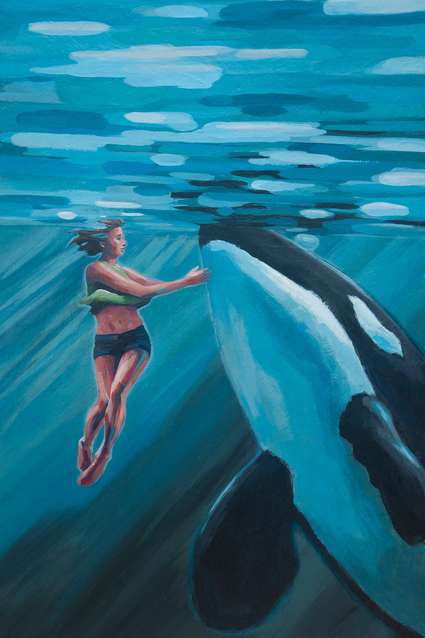 Suspended - a woman swims with a whale, art print