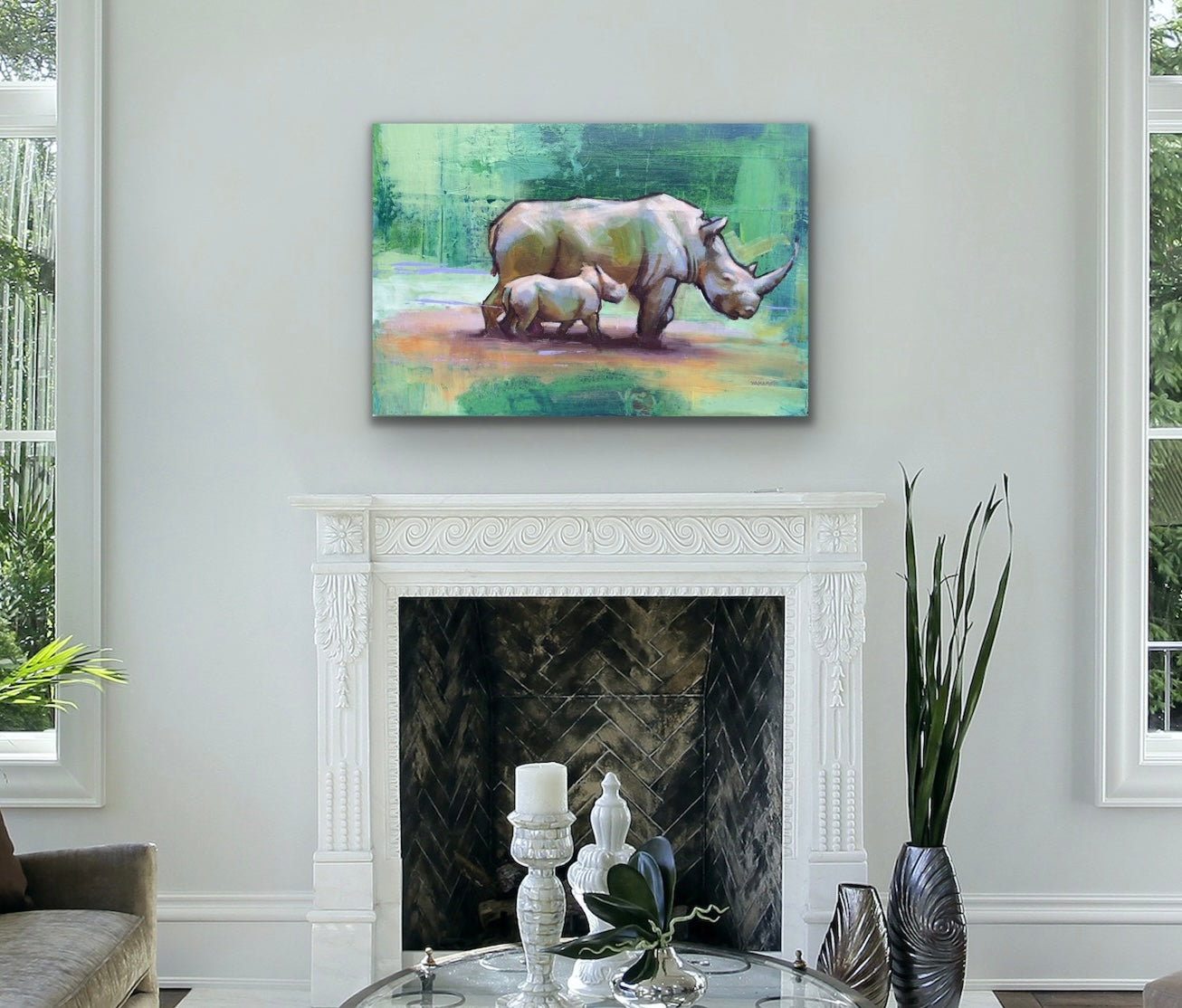 Love Your Rhinos, Zimbabwe - a mom and baby rhino art print