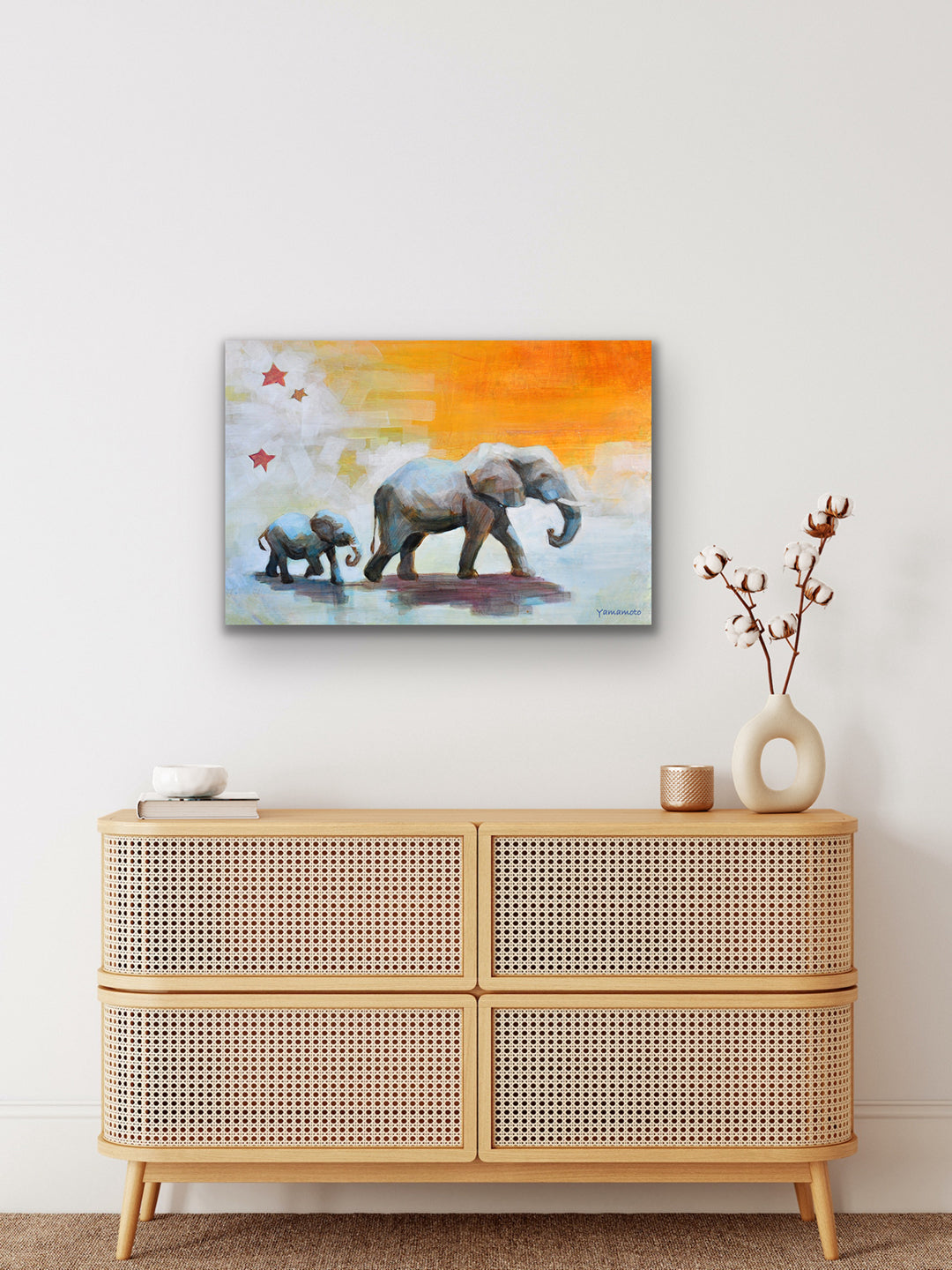Mama's Love  -  A mama and baby elephant art print
