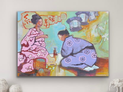 Sisters Under The Sanjo Bridge- Japanese ladies in kimono having tea, wall art